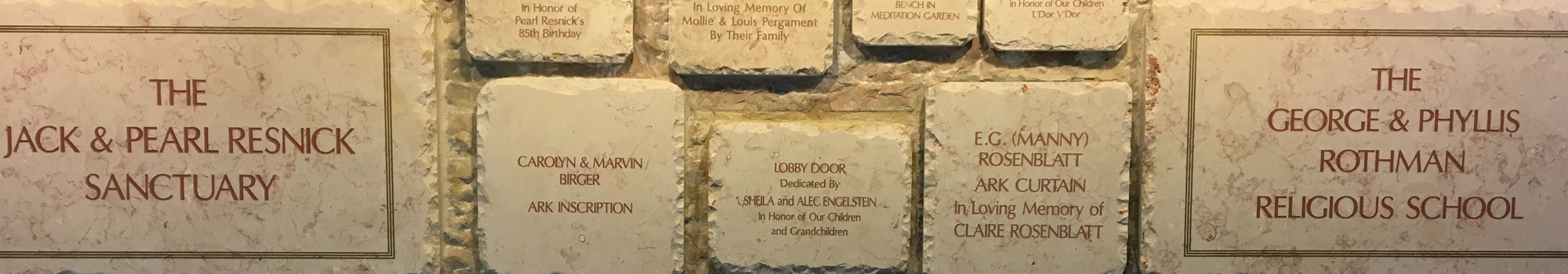 Plaques with names honoring those who gave to temple Israel on the online donation form page.